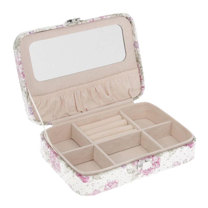 Шкатулка кожзам для украшений "Розовые пионы" с блестками 5,6х21х15 см