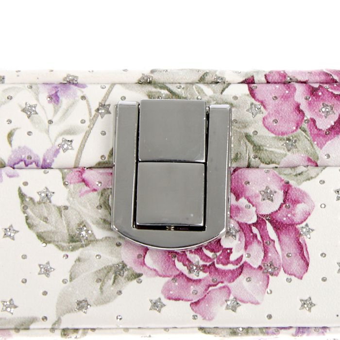 Шкатулка кожзам для украшений "Розовые пионы" с блестками 5,6х21х15 см