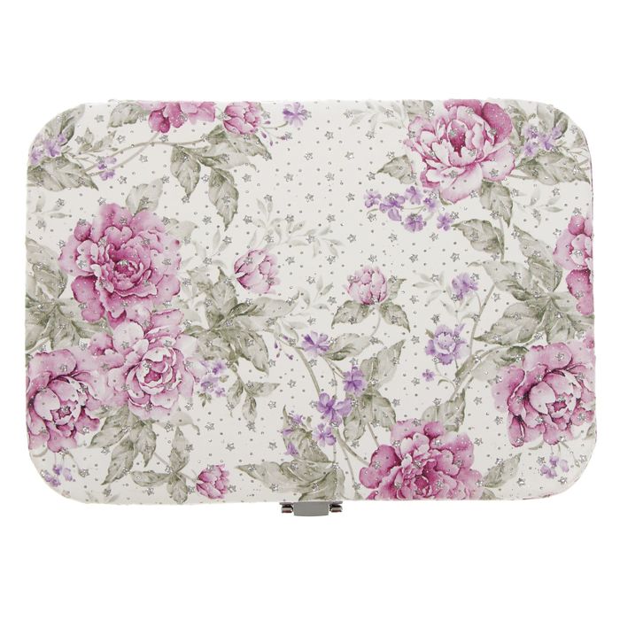 Шкатулка кожзам для украшений "Розовые пионы" с блестками 5,6х21х15 см