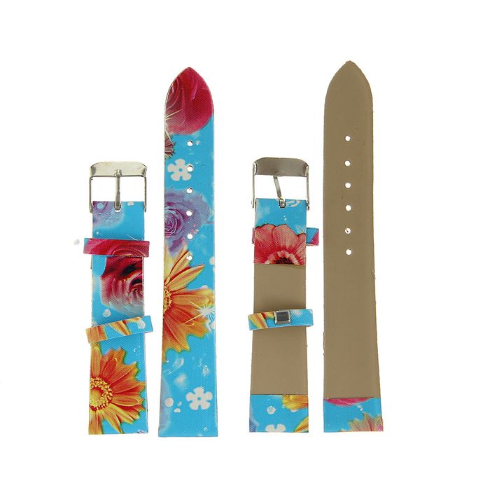 Ремешок для часов, 18 мм, 19 см, голубой с цветами