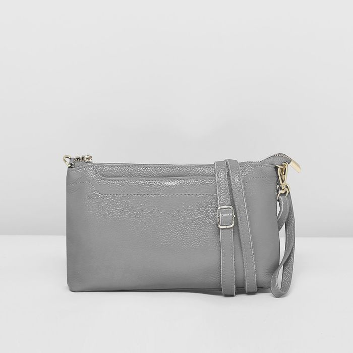 Клатч женский на молнии, 1 отдел с перегородкой, ручка, 2 наружных кармана, длинный ремень, цвет серый