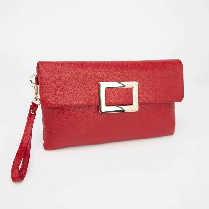Клатч женский на молнии, 1 отдел, наружный карман, длинный ремень, цвет красный
