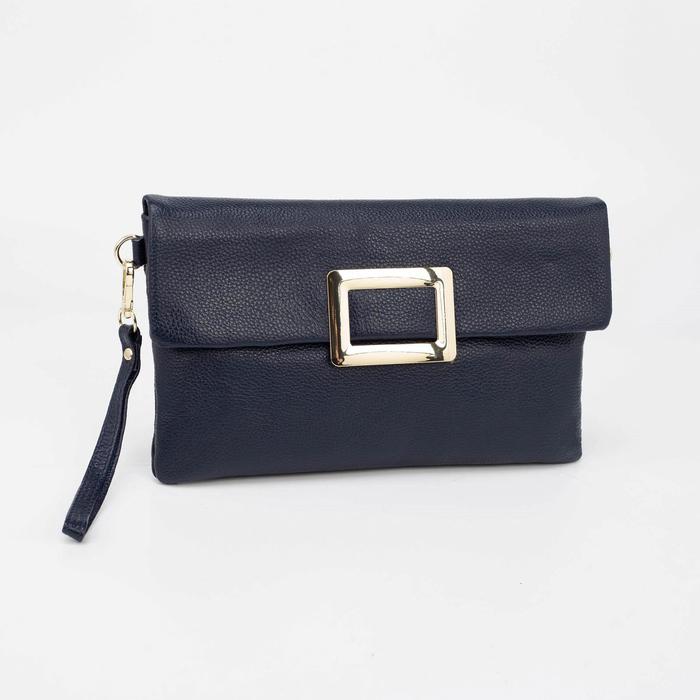 Клатч женский на молнии, 1 отдел, наружный карман, длинный ремень, цвет синий