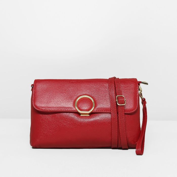 Клатч женский на молнии, 1 отдел с перегородкой, наружный карман, длинный ремень, цвет красный