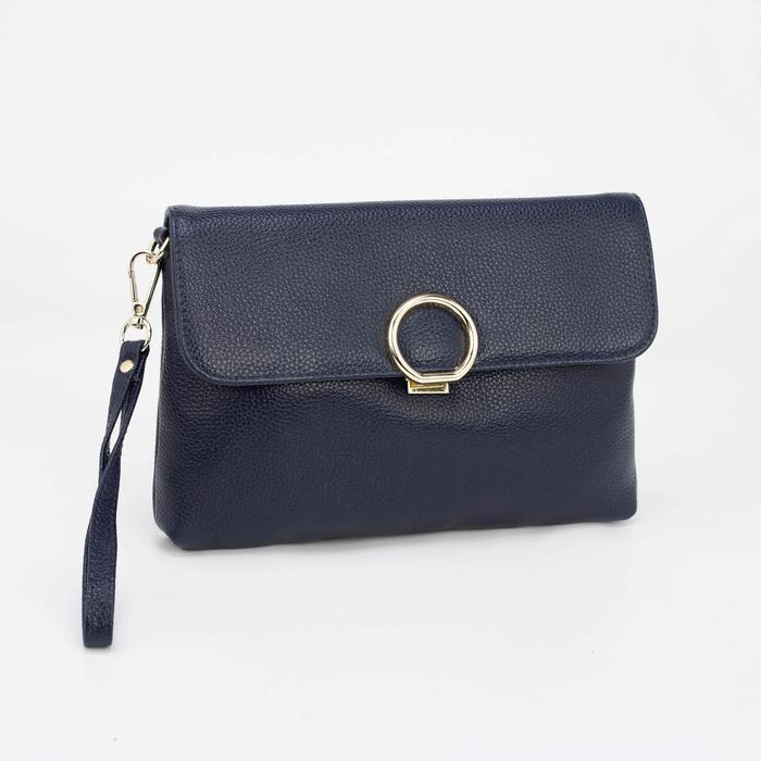 Клатч женский на молнии, 1 отдел с перегородкой, наружный карман, длинный ремень, цвет синий