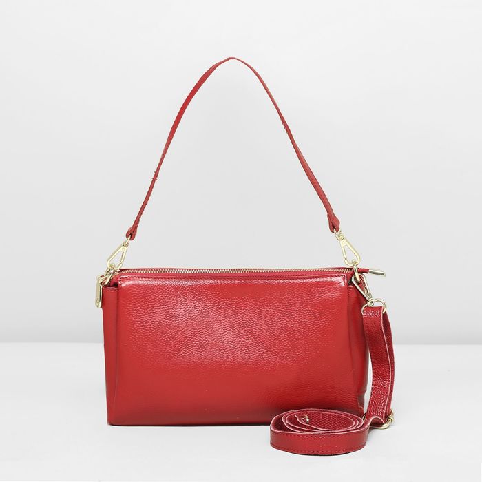 Сумка женская на молнии, 3 отдела, наружный карман, регулируемый ремень, цвет красный