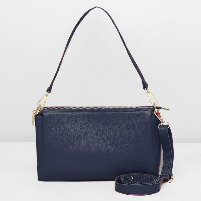 Сумка женская на молнии, 3 отдела, наружный карман, регулируемый ремень, цвет синий