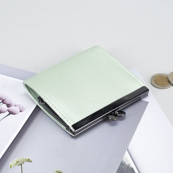 Кошелёк женский на рамке, 1 отдел, цвет перламутровый зелёный