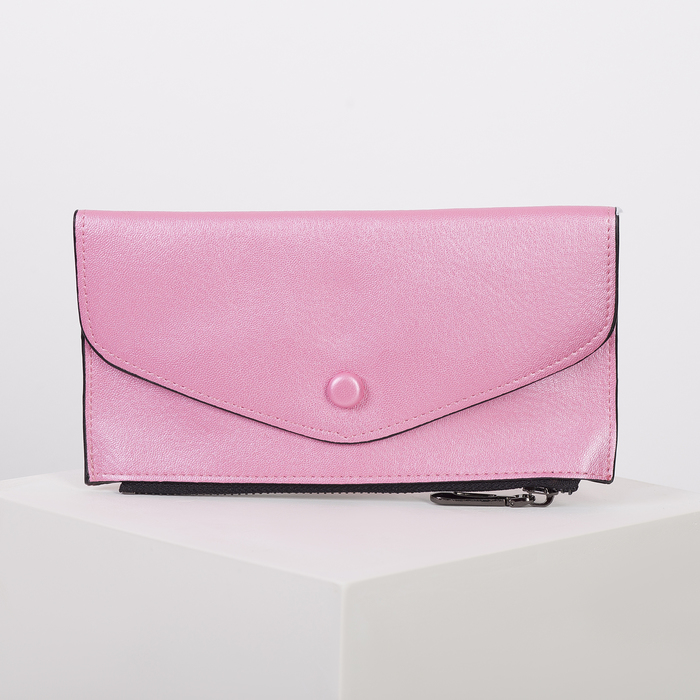 Кошелёк женский на клапане, 1 отдел, для карт, для монет, цвет перламутровый малиновый