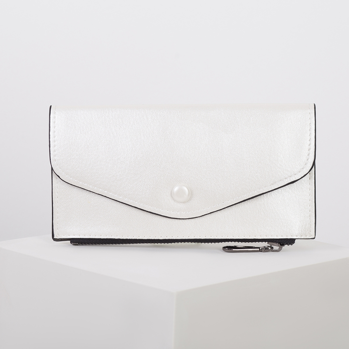 Кошелёк женский на клапане, 1 отдел, для карт, для монет, цвет перламутровый белый