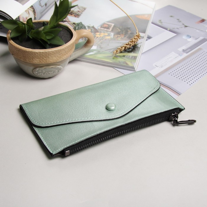 Кошелёк женский на клапане, 1 отдел, для карт, для монет, цвет перламутровый зелёный