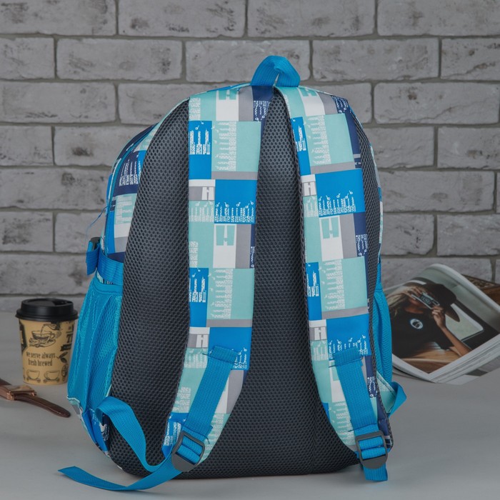 Рюкзак подр Клетка, 27*17*43, отдел на молнии, 3 нар кармана, 2 бок сетки, усил спинка, синий 167