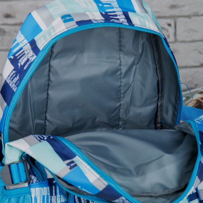 Рюкзак подр Клетка, 27*17*43, отдел на молнии, 3 нар кармана, 2 бок сетки, усил спинка, синий 167