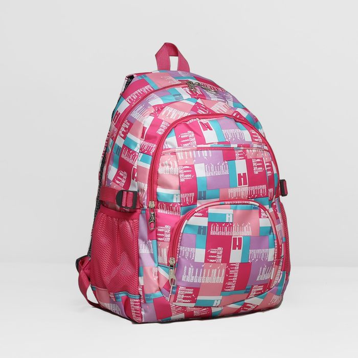 Рюкзак подр Клетка, 27*17*43, отдел на молнии, 3 нар кармана, 2 бок сетки, усил спинка, розовый 1