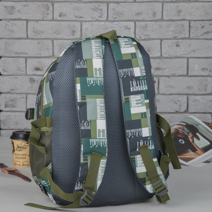 Рюкзак подр Клетка, 27*17*43, отдел на молнии, 3 нар кармана, 2 бок сетки, усил спинка, коричневый