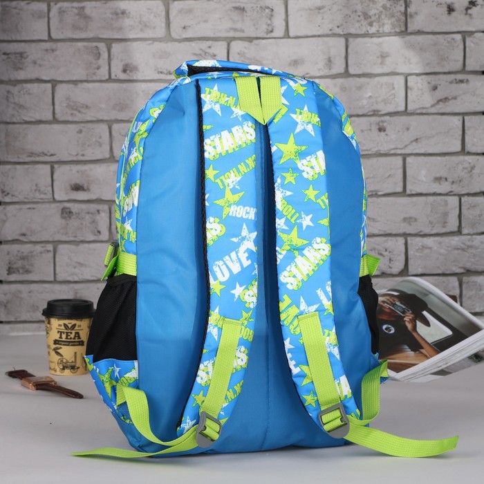 Рюкзак подр Звезды 30*16*46, отдел на молнии, 3 нар карман, 2 бок сетки, синий