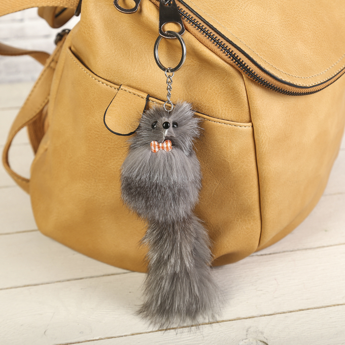 Пушистик на кольце "Цветной с бантиком", МИКС