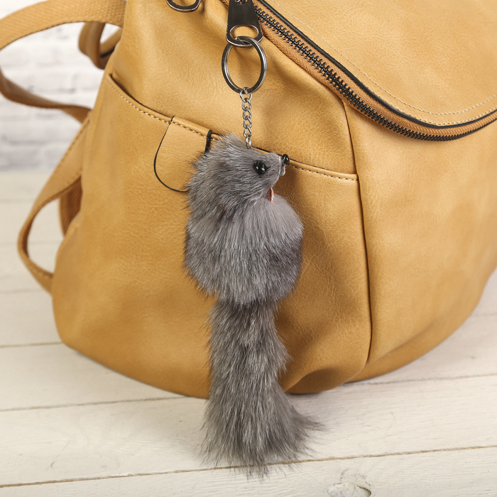 Пушистик на кольце "Цветной с бантиком", МИКС