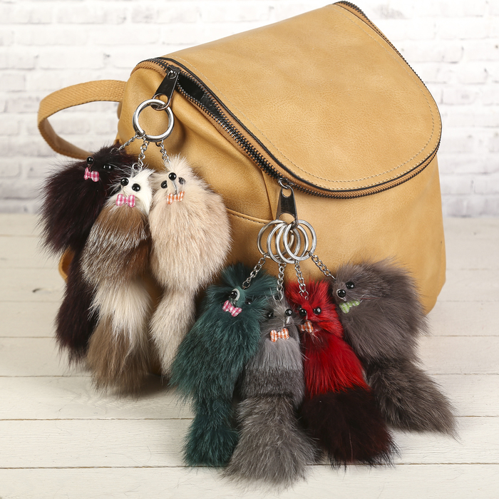 Пушистик на кольце "Цветной с бантиком", МИКС