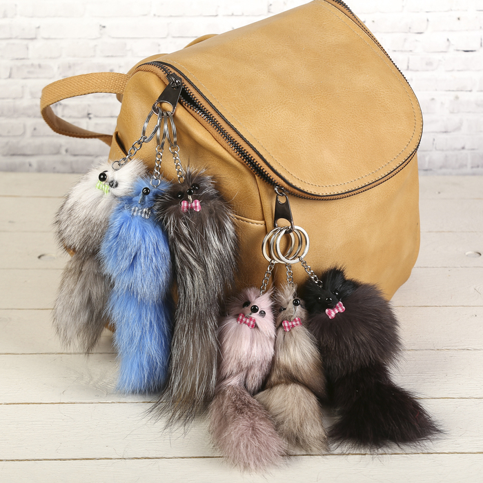 Пушистик на кольце "Цветной с бантиком", МИКС