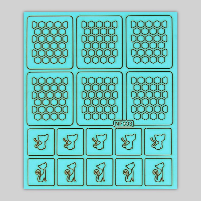Трафарет для ногтей "Соты, кошечки", 16шт