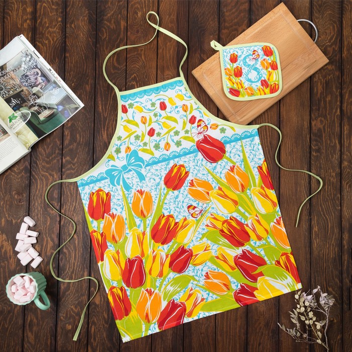 Набор "Доляна" 8 марта/вид 2,: фартук 60х70 см, прихватка 17х17 см, рогожка 162 г/м2