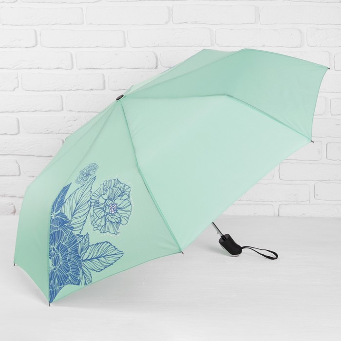 Зонт полуавтоматический "Одуванчики", R=55см, цвет зелёный