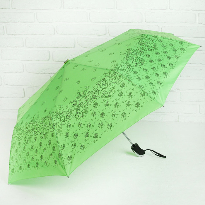 Зонт полуавтоматический "Розочки", R=55см, цвет зелёный
