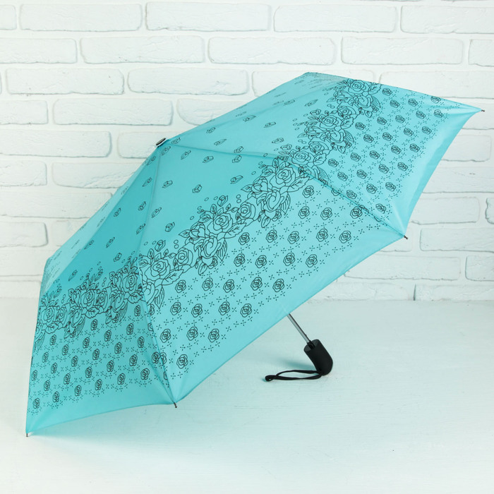 Зонт полуавтоматический "Розочки", R=55см, цвет бирюзовый
