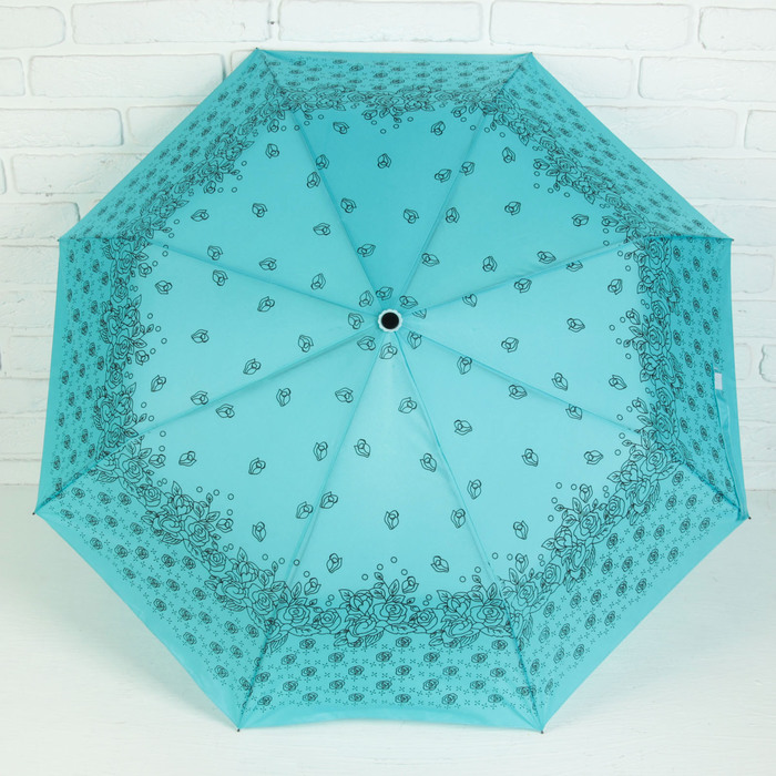 Зонт полуавтоматический "Розочки", R=55см, цвет бирюзовый