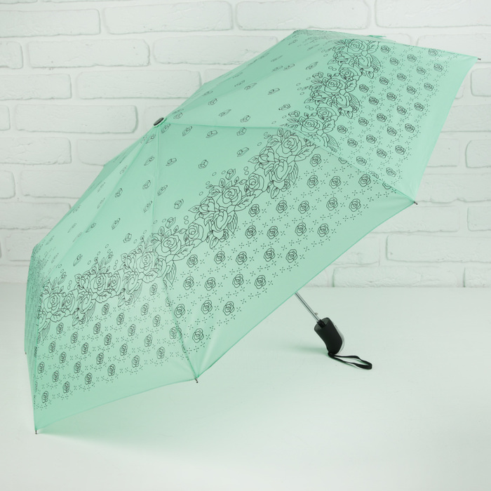 Зонт полуавтоматический "Розочки", R=55см, цвет зелёный