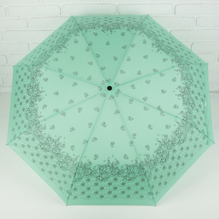 Зонт полуавтоматический "Розочки", R=55см, цвет зелёный