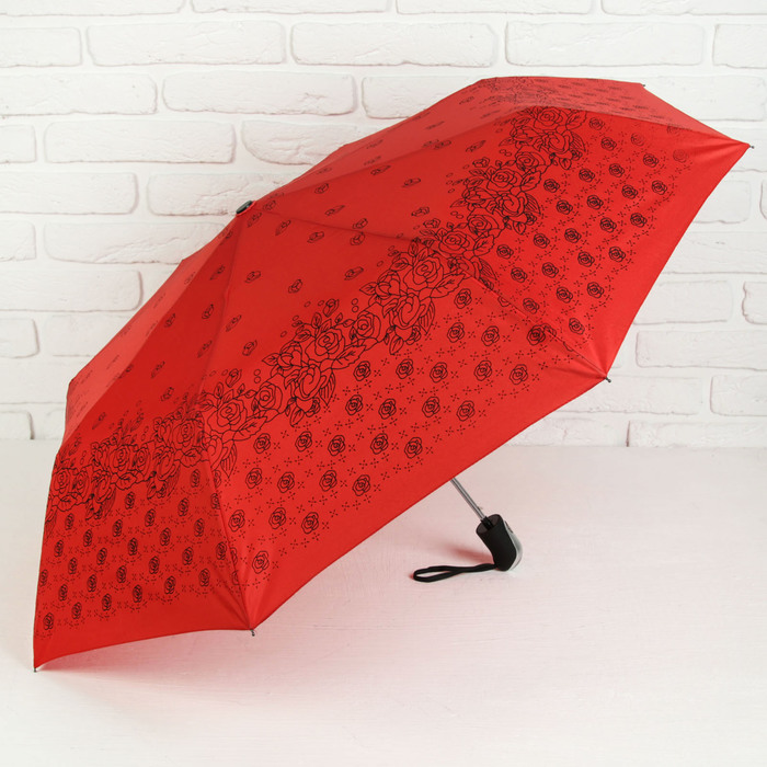 Зонт полуавтоматический "Розочки", R=55см, цвет красный
