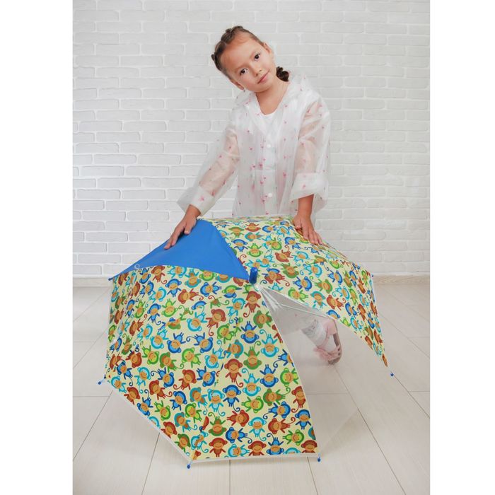 Зонт детский "Мартышки", полуавтоматический, r=41,5см, цвет синий