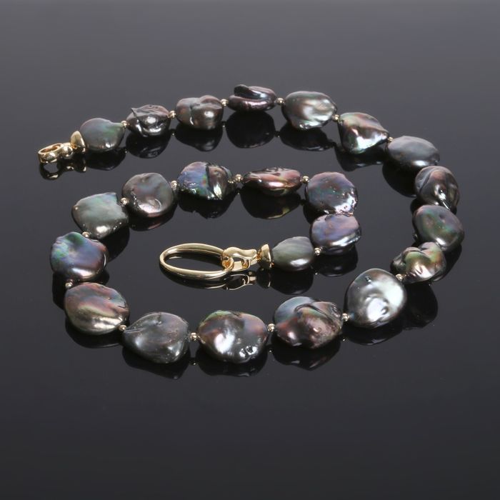 Бусы "Жемчуг Кеши" галтовка, цвет чёрный через шарик, 45см