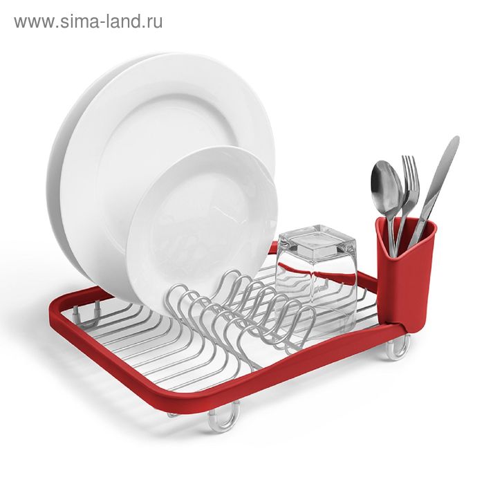 фото Сушилка для посуды sinkin, красная, никель umbra