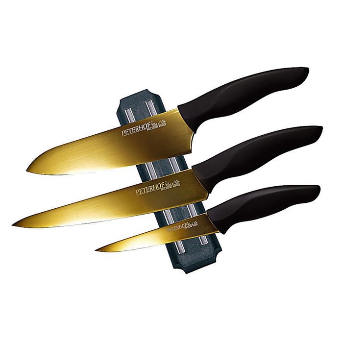 Набор ножей "PH" Peterhof, 3 шт. на магнитной подставке, золотистый