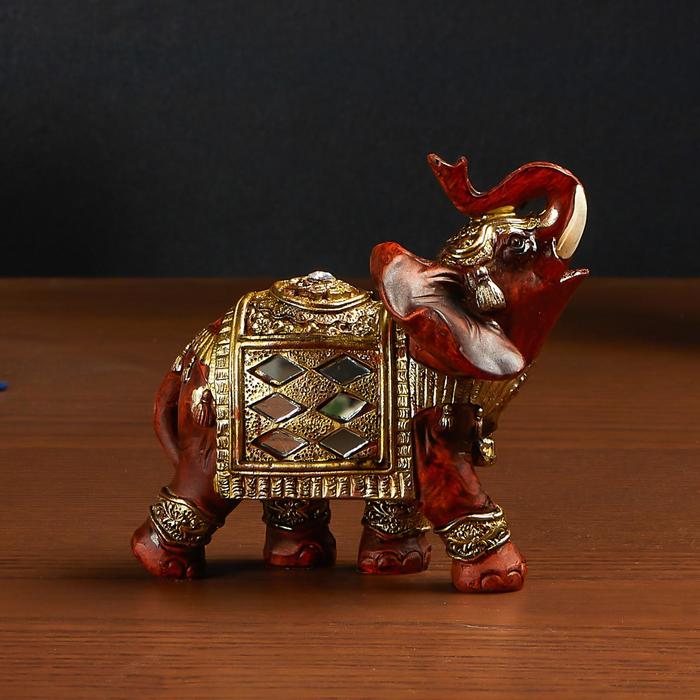 Сувенир полистоун "Индийский слон в зеркальной золотой попоне шахматка" МИКС 9х10х5 см