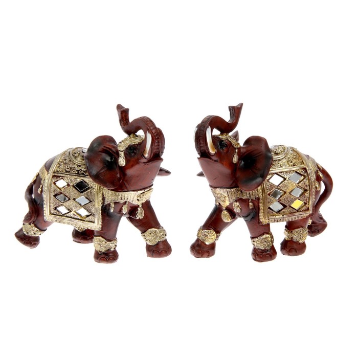 Сувенир полистоун "Индийский слон в зеркальной золотой попоне шахматка" МИКС 12х12,5х7 см