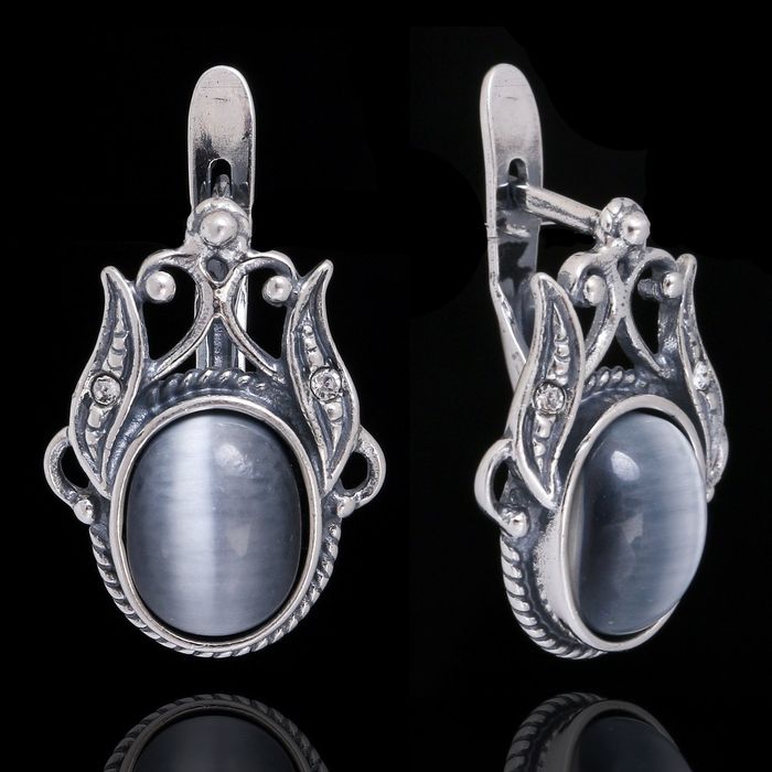 Серьги "Матрена", цвет белый в чернёном серебре