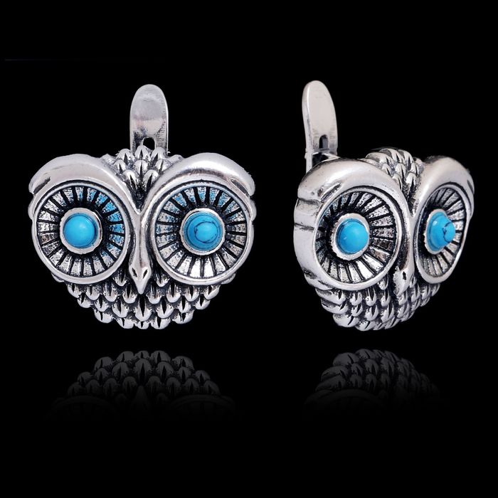 Серьги "Майота", цвет голубой в чернёном серебре