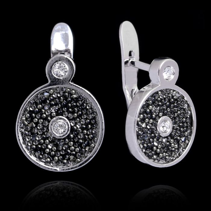 Серьги "Лура", цвет серый в серебре