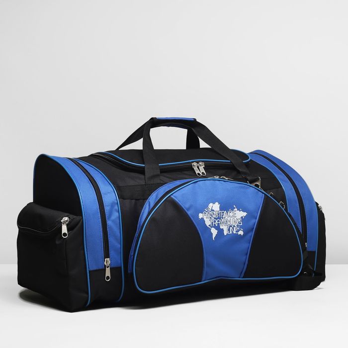 Сумка дорожная на молнии, 1 отдел, 4 наружных кармана, цвет чёрный/синий