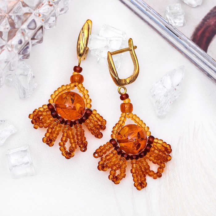 Серьги "Янтарь" ручная работа, солнышко