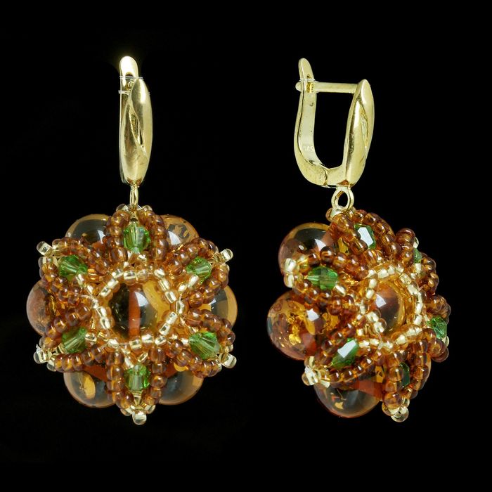 Серьги "Янтарь" цветочек, ручная работа