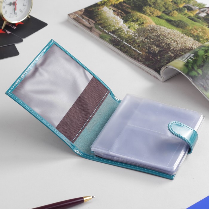 Визитница, 2 ряда, шик, цвет бирюзовый