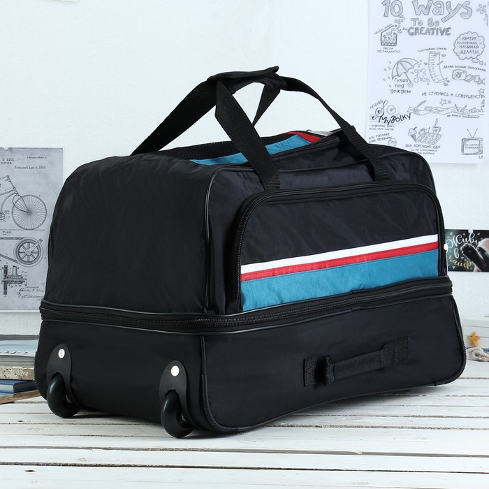 Сумка-трансформер дорожная, на колесах, 1 отдел, 3 наружных кармана, ремень, цвет чёрный