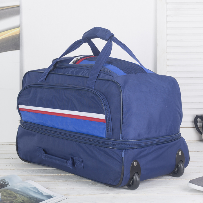 Сумка-трансформер дорожная, на колесах, 1 отдел, 3 наружных кармана, ремень, цвет синий