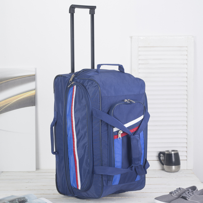 Сумка-трансформер дорожная, на колесах, 1 отдел, 3 наружных кармана, ремень, цвет синий
