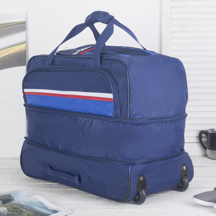 Сумка-трансформер дорожная, на колесах, 1 отдел, 3 наружных кармана, ремень, цвет синий